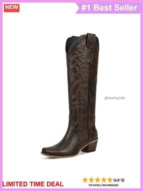 Knee High Cowboy Boots Faux Leather Snip Toe Block Heel Western Boots
